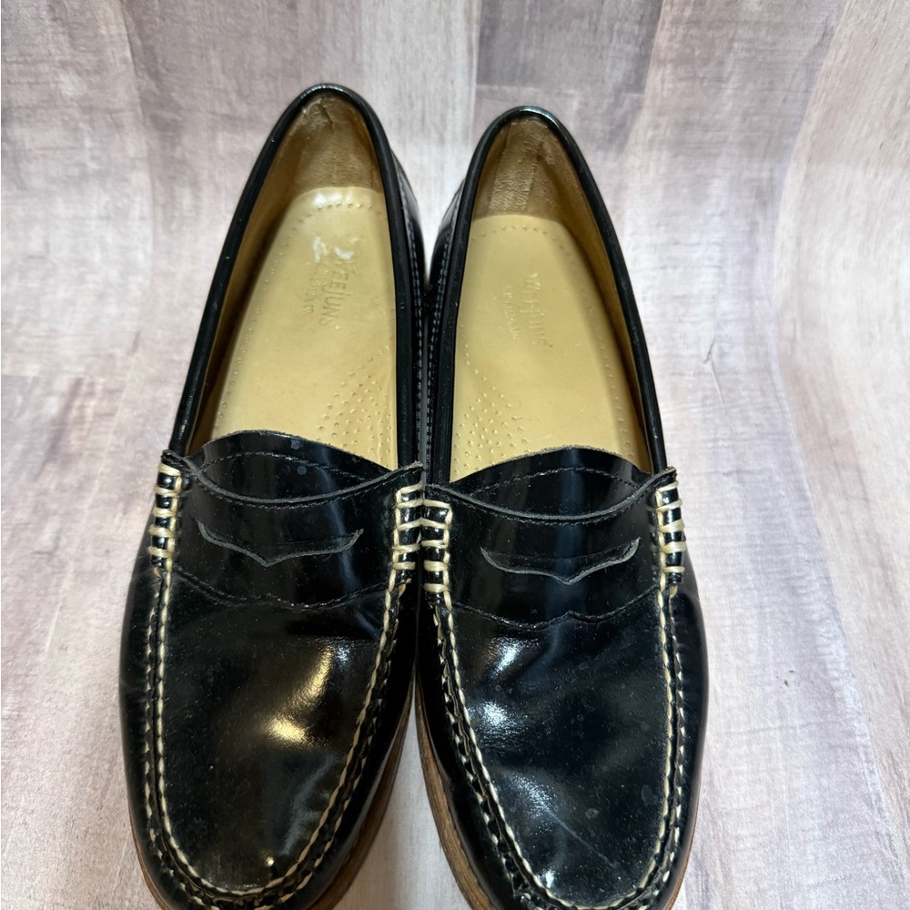G.H. Bass & Co. Black Leather Flats with White Stitching